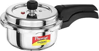 Prestige 2 Litre Stainless Steel Deluxe Alpha Svachh Outer Lid Pressure Cooker | 10Y Warranty | Deep Lid for Spillage Control | TRIPLY Base | Gasket Release System | Gas & Induction Compatible | ISI