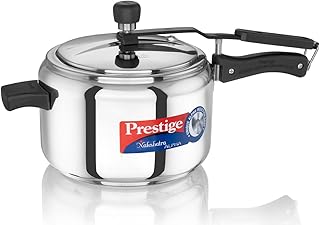 Prestige 5 Litres Nakshatra Alpha Induction Base Inner Lid Stainless Steel Pressure Cooker |Silver | Metallic Safety Plug | Durable Handles | Pressure Regulator