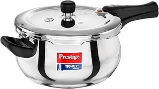 Prestige 5 Litre TRIPLY Svachh Outer Lid Pressure Cooker | Handi | Deep Lid for Spillage Control | Gas & Induction Compatible | Gasket Release System | Visual Pressure Indicator | 5Y Warranty | ISI