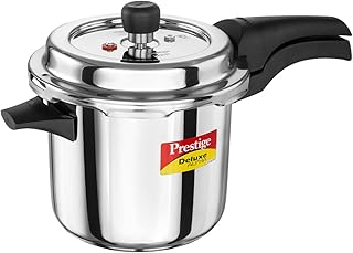 Prestige 3.5 Litre Stainless Steel Deluxe Alpha Svachh Outerlid Pressure Cooker |Deep lid for spillage control|10 years warranty|Gas & Induction compatible|Gasket release system|ISI Certified