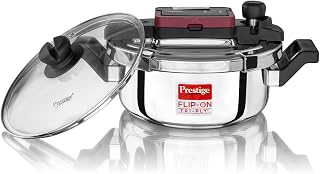 Prestige 3 Litre Flip On Triply Stainless Steel Pressure Cooker with Glass Lid|Deep lid for spillage control|Innovative Lock Lid with single hand operation|Gas & Induction Compatible|5 Years warranty