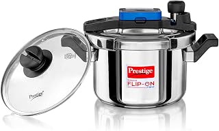 Prestige 3L Stainless Steel Flip On Mini Svachh Outerlid Pressure Cooker with Glass Lid|Deep lid for spillage control|Lid with single hand operation|Gas/Induction Compatible|5Y warranty|ISI Certified