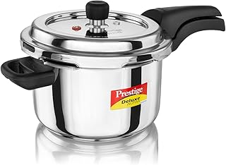 Prestige 4 Litre Stainless Steel Deluxe Alpha Svachh Outerlid Pressure Cooker |Deep lid for spillage control|10 years warranty|Gas & Induction compatible|Gasket release system|ISI Certified