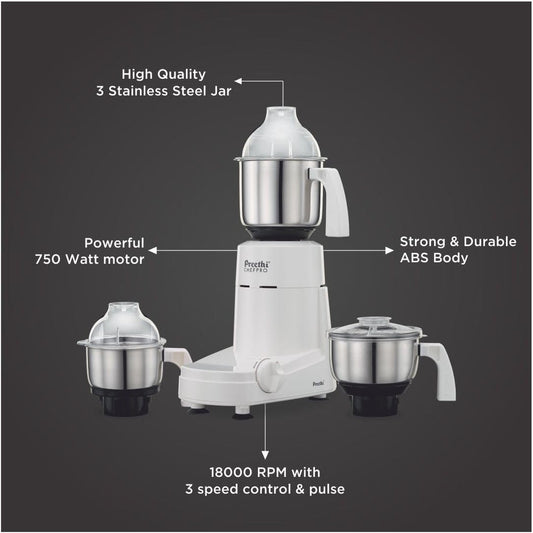 Preethi Eco Plus Mixer Grinder - 750W - 4 Jars - MG-157