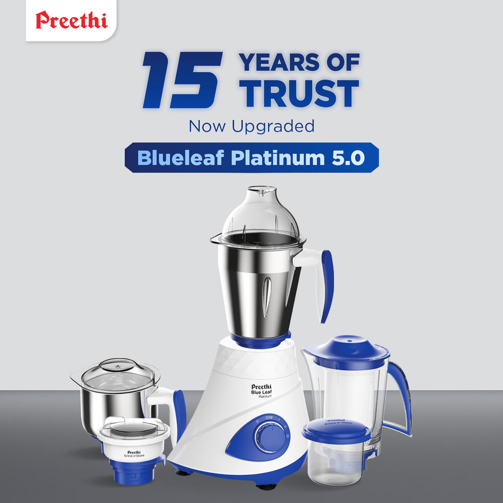 Preethi Blue Leaf Platinum 5.0 Mixer Grinder | 750 watt, 4 jars