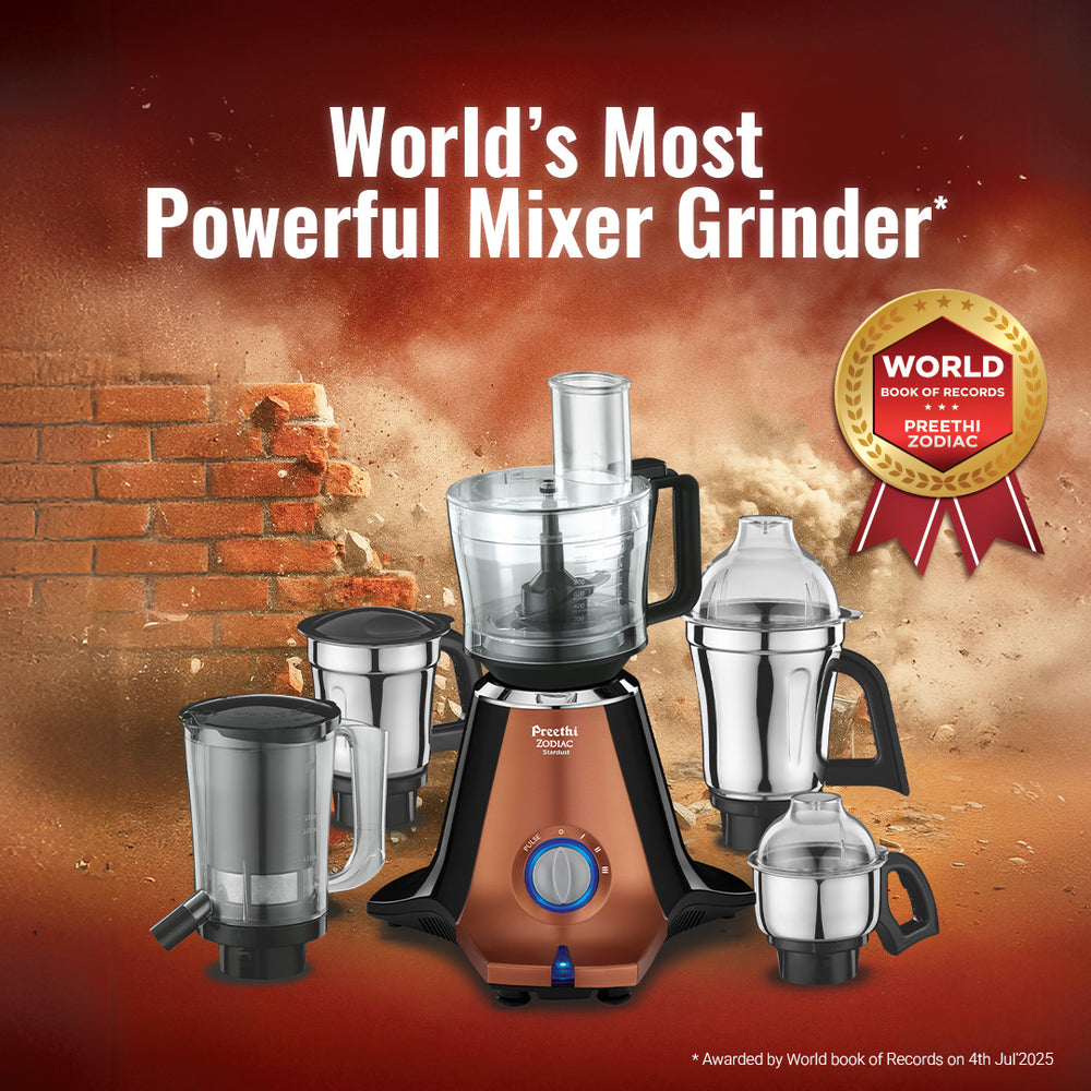 Preethi Zodiac Stardust Mixer Grinder - 750W - Chef Jar + 4 Jar - 2 Year Warranty | Lifelong Free Service