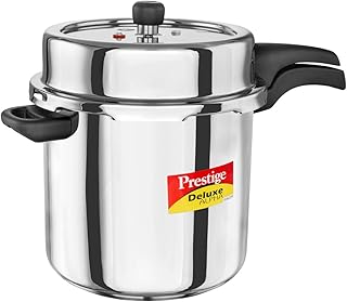 Prestige 10 Litre Stainless Steel Deluxe Alpha Svachh Outer Lid Pressure Cooker | 10Y Warranty | Deep Lid for Spillage Control | TRIPLY Base | Gasket Release System | Gas & Induction Compatible | ISI